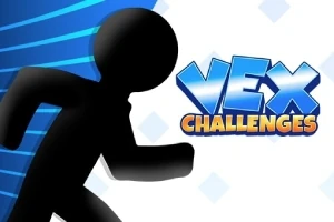 黒いシルエットのキャラクターが走っている背景に、「VEX CHALLENGES」と書かれたテキスト。