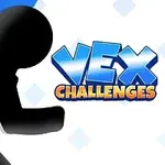 黒いシルエットのキャラクターが走っている背景に、「VEX CHALLENGES」と書かれたテキスト。