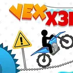 バイクに乗った黒いシルエットの人物が、障害物のあるコースを走行している。