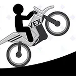 バイクに乗った黒いシルエットの人物が警告標識の近くを走っている。