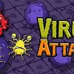 カラフルなウイルスのキャラクターと「VIRUS ATTACK」というテキストが表示されたイラスト。