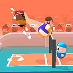 2体のキャラクターがバレーボールの試合をしている様子。