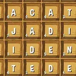 茶色の背景に、アルファベットと数字が書かれた四角いボックスが並んでいる。