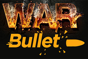 火が燃える「WAR」という文字と「Bullet」という黄色の文字と弾丸のイラスト。