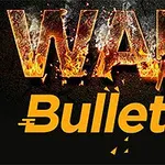 火が燃える「WAR」という文字と「Bullet」という黄色の文字と弾丸のイラスト。