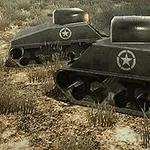 荒野の中に二台の星のマークが付いた戦車が描かれている。