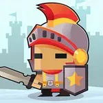 鎧を着たかわいい騎士が剣と盾を持って立っているイラスト。