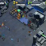 都市の屋上で、複数のキャラクターが戦闘を行っている場面。