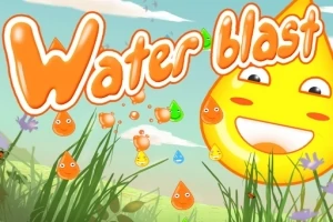 笑顔の黄色いキャラクターと「Water Blast」の文字があり、カラフルな水のしずくが背景に広がっている。