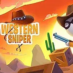 カウボーイハットをかぶり銃を持ったキャラクターが砂漠の中で立っている夕焼けのシーン。