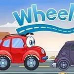 赤い車と黒い帽子をかぶった紫の車が道路に並んでいるイラスト。