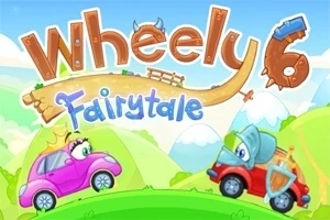 ピンクの車と騎士のような装飾が施された赤い車が丘の上にいるイラスト。