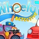 パトカーと赤い車が虫眼鏡を持っているイラスト。