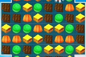 お菓子やスイーツのピースがグリッド状に並んでいるパズルボード。