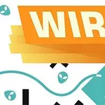 オレンジ色の背景に「WIRE」と書かれたテキストと青いワイヤーのグラフィック。
