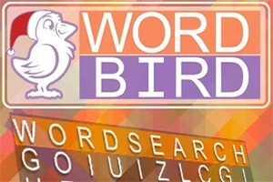 カラフルな背景に赤い帽子をかぶった鳥のイラストと「WORD BIRD」という文字。