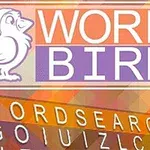 カラフルな背景に赤い帽子をかぶった鳥のイラストと「WORD BIRD」という文字。