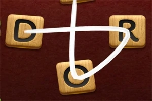 木製のタイルに「D」「O」「R」の文字が書かれ、白い線でつながれている画像。