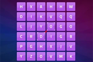 紫色の背景に、紫のタイルが6x6のグリッドで配置され、それぞれにアルファベットが描かれている。