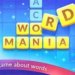 青い背景に笑顔の男性と、「WORD MANIA」と書かれた黄色のブロック文字。