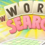 カラフルな背景に「WORD SEARCH」と大きく表示され、下部に緑色のグリッドが見える。