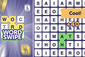 左側にパズルのピースと「WORD SWIPE」のロゴ、右側に文字のグリッドと「Cool!