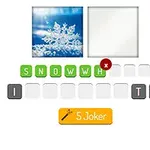 雪の結晶の写真と文字パズルのスクリーンショット。