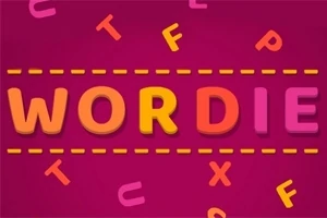 カラフルな背景に、大小のアルファベットが散りばめられた「WORDIE」という文字が中央に大きく配置されている画像。