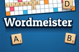 青い背景に「Wordmeister」の文字と、スクラブル風のタイルが配置されている画像。