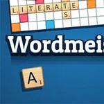 青い背景に「Wordmeister」の文字と、スクラブル風のタイルが配置されている画像。