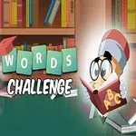 本棚を背景に文字ブロックと本を持つキャラクター。