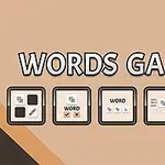 単語ゲームのロゴと5つの異なるアイコンが並んでいる画像。