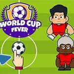 サッカーコートに配置された4人のアニメ風選手と中央のサッカーボールを指差す手のイラスト。