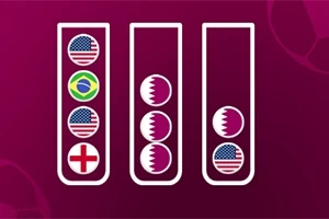3つの試験管にアメリカ、ブラジル、イングランド、カタールの国旗が描かれているイラスト。