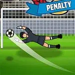 サッカーゴールに飛び込むキーパーとボールを見ているプレイヤー。