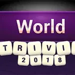 紫色の背景に「World TRIVIA 2018」と書かれた文字があり、両側に星が描かれている。