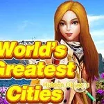 金髪の女性キャラクターとシドニーのオペラハウスを背景に、大きな黄色の文字で「Worlds Greatest Cities」と書かれている。