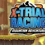 オートバイに乗ったキャラクターが森の中の突き出た崖を走行しているイラストと、「X-TRIAL RACING MOUNTAIN ADVENTURE」というタイトルのロゴ。