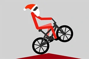 赤いサンタ帽をかぶった棒人間が自転車に乗っているイラスト。