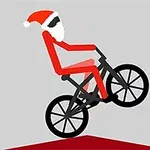 赤いサンタ帽をかぶった棒人間が自転車に乗っているイラスト。