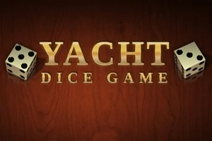 茶色の背景に「YACHT DICE GAME」という金色の文字と2つのサイコロが描かれているイメージ。