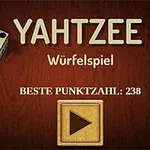木目の背景に、二つのサイコロとドイツ語のテキストが配置された画像。