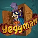 青い背景に、大きな金庫の前でシルクハットをかぶったキャラクターと「Yeggman」の文字が描かれています。
