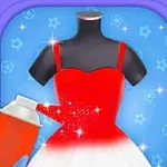 トルソーに着せた赤いドレスにスプレーペイントを施している様子。