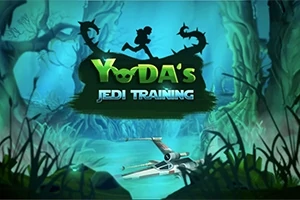 青い霧に包まれた森の中に宇宙船と「Yodas Jedi Training」という文字が浮かび上がっている。