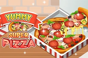 段ボール箱に入った色とりどりのトッピングがのったピザのイラスト。