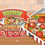 段ボール箱に入った色とりどりのトッピングがのったピザのイラスト。