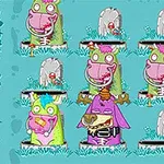 アニメーション風のモンスターが地面から顔を出し、背景にはキノコや墓石があります。
