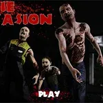 暗い背景にゾンビが3体いて、大きな赤い文字で「ZOMBIE INVASION」と書かれている画像。
