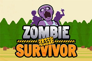 紫色のゾンビと「ZOMBIE LAST SURVIVOR」と書かれた文字が、森を背景に配置されたイラスト。